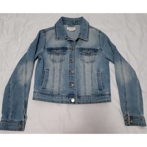 Ci Sono Womens Blue Cropped Denim Jean Trucker Jacket Sz Small
